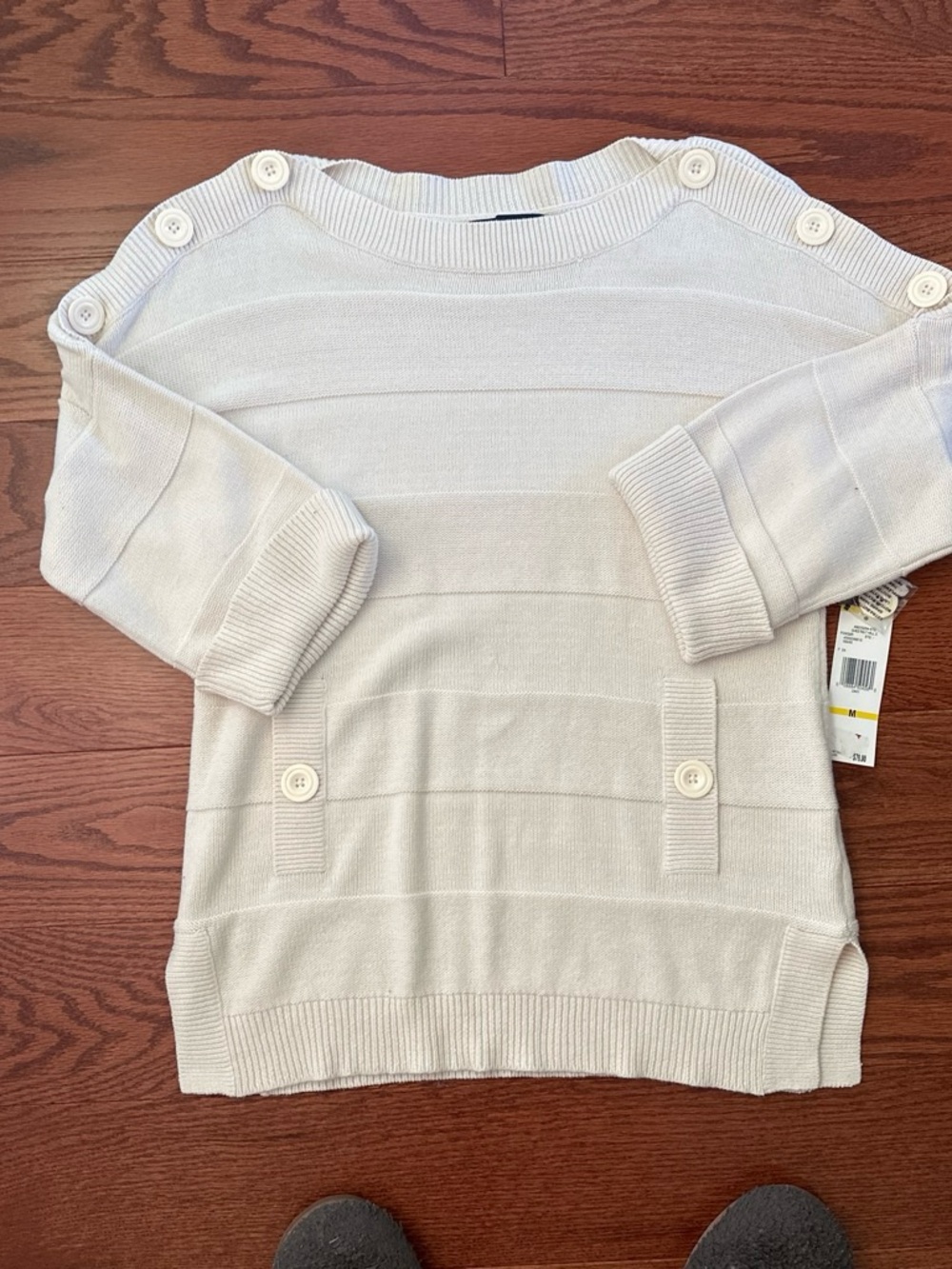 New York & Company Cream Button-Shoulder Knit Sweater